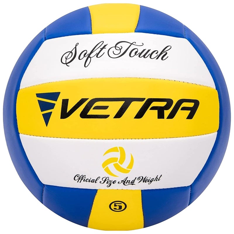 VETRA Soft Touch Volleyball Ball - Official Size 5, Yellow/Blue/White, 1-Pack - Indoor & Outdoor Play, Pool & Beach Fun - Volleyball Training Equipment, Perfect Sport Gift for Teens Boys and Girls - Image 1